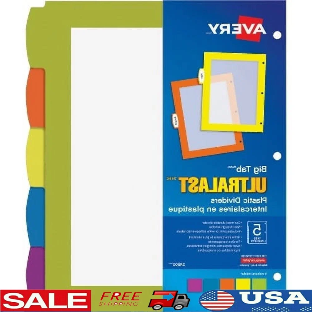 Separadores de plástico de lengüeta grande ultralarros, juego de 5 tablas, etiquetas adhesivas multicolores duraderas, transparente, Extra fuerte, para oficina, escuela, uso doméstico