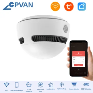 CPVAN Tuya WiFi Detector de humo alarma protección contra incendios Detector de humo sistema de seguridad para el hogar Sensor de alarma de incendio inteligente