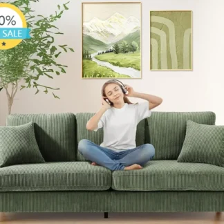 Sofá verde de 87 pulgadas, sofás para sala de estar sin montaje de herramientas, asiento moderno de gran tamaño con 2 almohadas, sofá dormitorio