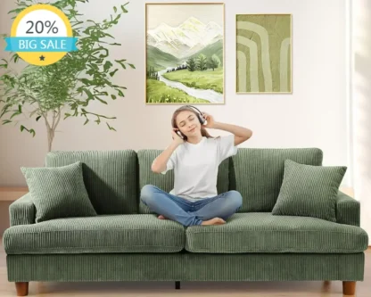 Sofá verde de 87 pulgadas, sofás para sala de estar sin montaje de herramientas, asiento moderno de gran tamaño con 2 almohadas, sofá dormitorio