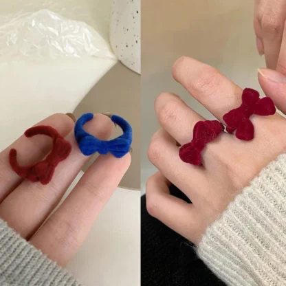 Temperamento flocado Klein rojo azul Borgoña arco anillo abierto ajustable para mujer joyería accesorios de moda