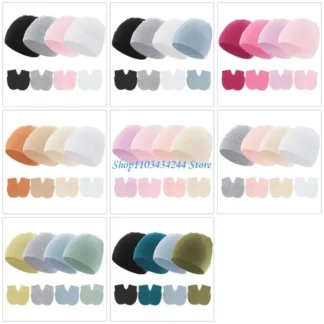 G2TC 4 set Baby Hospital Hat Historial Cabeza fetales para niñas para niños 0 a 1 mes con guantes resistentes a los rasguños