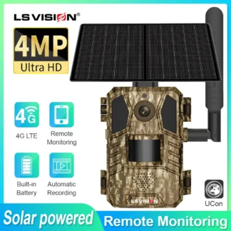 LS VISION-cámaras de seguridad Solar 4G, videocámara inalámbrica para exteriores, 2K, HD, vigilancia de Vida Silvestre, visión nocturna IR, detección de humanos/animales