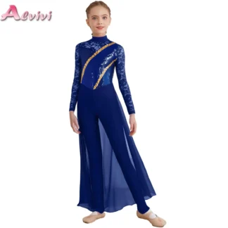 Mono de patinaje artístico para gimnasia para niñas, peleles con falda de gasa y lentejuelas de encaje Floral, vestidos, traje de baile lírico