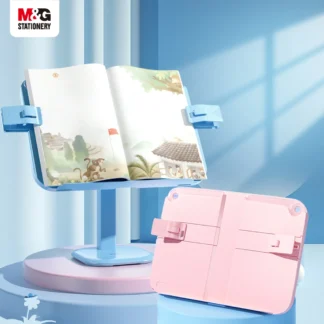 M & G soporte de lectura de elevación de escritorio, dispositivo de lectura, soportes de libros para estudiantes de cabeza Anti baja, soporte de lectura multifuncional, Rosa/azul