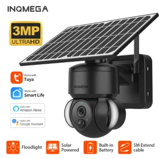 INQMEGA 3MP TUYA cámara de vigilancia Solar cámara inalámbrica para exteriores Panel Solar con batería incluida cámara externa WIFI Alelxa