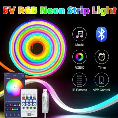 Tira de luces de neón RGBIC Smart BT, iluminación ambiental LED para juegos, tira de luz Flexible USB de 5V para TV/PC, tiras de retroiluminación, decoración del hogar