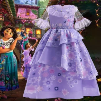 Ropa para niños europeos y americanos, vestido de princesa a la moda para niñas, vestido morado de serie de dibujos animados, vestido esponjoso para niños de 7 a 13 años