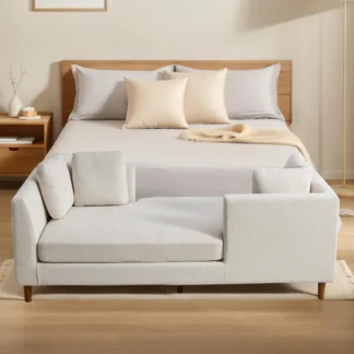 Sinzho & Wiyfun Banco de cama tapizado tamaño King de 78 pulgadas, banco largo de chenilla con brazos y almohadas para dormitorio, sala de estar, Beig