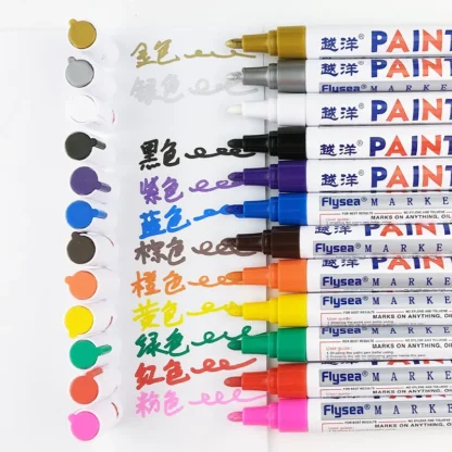 Rotulador de pintura permanente de goma impermeable, 12 colores, color blanco, banda de rodadura de neumático de coche, rotulador de pintura ambiental para neumáticos