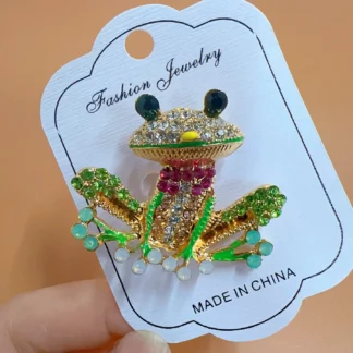 Broches de rana coloridos brillantes llenos de diamantes de imitación para hombres, alfileres de animales Unisex, accesorios informales para fiesta de oficina, regalos