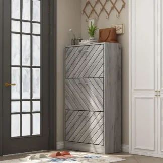 Zapatero moderno con 3 cajones abatibles, gabinete de almacenamiento de zapatos independiente, diseño inclinado, organizador de almacenamiento de zapatos para pasillo