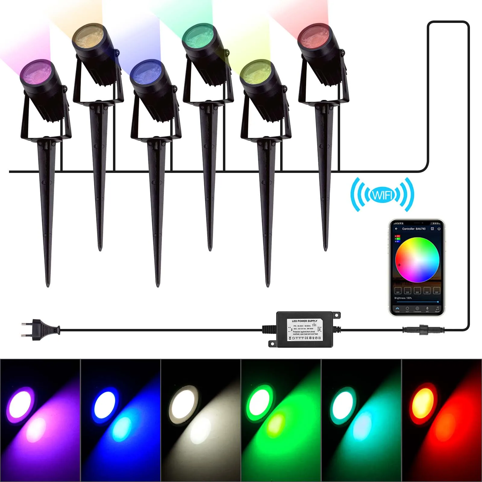 Luces LED de paisaje de exterior WiFi/Buletooth, iluminación de decoración de jardín COB-Tech impermeable IP67, lámpara de punto de camino exterior de 3W