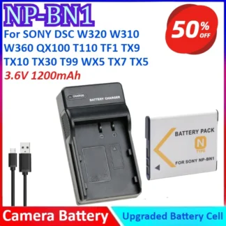 NP-BN1 3,6 V 1200mAh batería de cámara + cargador para SONY DSC W320 W310 W360 QX100 T110 TX9 TX10 TX30 T99 WX5 TX7 TX5 W390 W380 W350