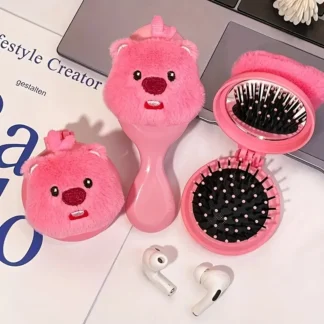 Peine con cojín de aire de dibujos animados de castor de felpa, cepillo portátil para masaje del cuero cabelludo con mango ABSHandle para todo tipo de cabello, regalo perfecto, 1 Uds.