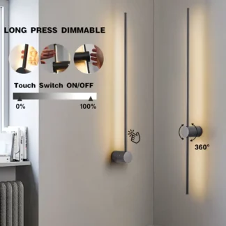 Lámpara táctil con interruptor de cuerpo, candelabro de pared LED regulable para dormitorio, Fondo de TV, giratorio de 360 °, color cobre negro