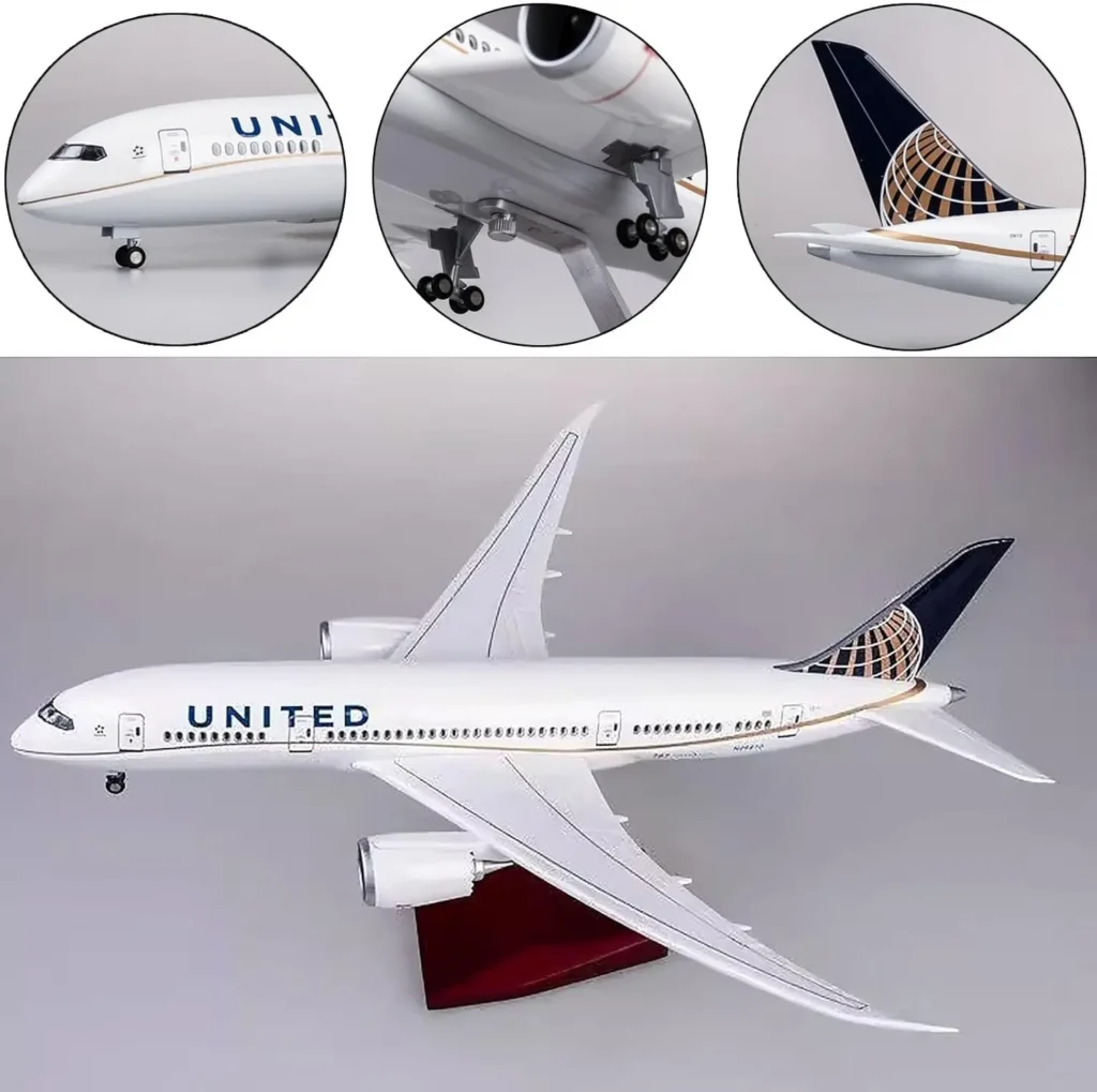 Modelo grande de avión de juguete B787 United Airlines, modelos de avión de 47cm, modelo de avión fundido a presión con luz LED para colección o regalo
