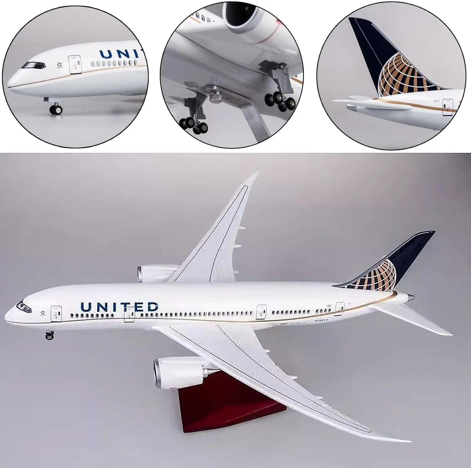 Modelo grande de avión de juguete B787 United Airlines, modelos de avión de 47cm, modelo de avión fundido a presión con luz LED para colección o regalo