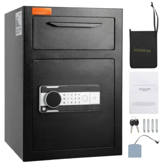 SucceBuy Caja fuerte para depósito de 1,7/2,5 Cub, cerradura de código electrónico segura y 2 llaves, caja fuerte con ranura para caída comercial para correo en efectivo, hogar y Hotel