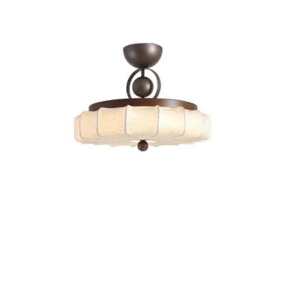 * Luz de techo para dormitorio, luz retro para sala de estar, candelabro redondo de tela para dormitorio principal, luz simple de protección ocular de espectro completo