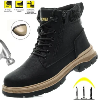 Botas de trabajo de seguridad impermeables para hombre, parte superior alta: punta de acero, antigolpes, antideslizantes, antipinchazos, indestructibles, para exteriores
