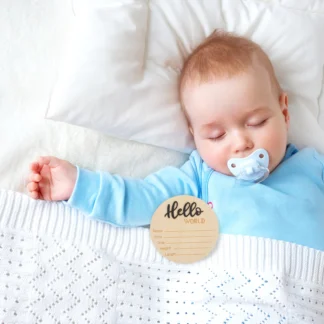 Señal de anuncio de nacimiento de madera, forma redonda para fotografía de bebés recién nacidos, colgante artesanal, nombre infantil, registro de peso