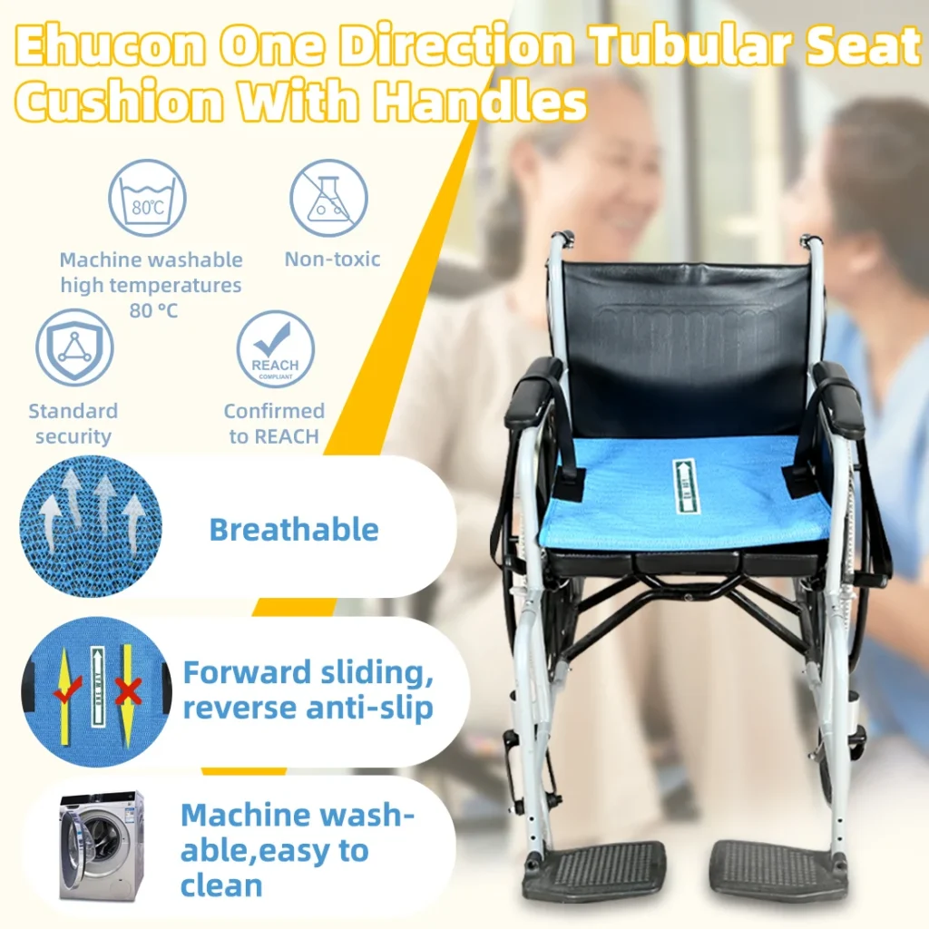 Ehucon Cojín de asiento unidireccional antideslizante transpirable para pacientes Cojín de asiento tubular con asas para personas mayores Prevención de caídas 17.0 x 17.0 in