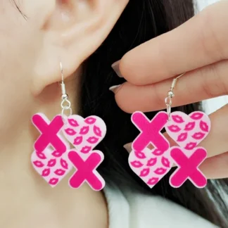 Pendientes rosas con letras en forma de corazón para mujer, joyería Sexy, accesorios ligeros y frescos