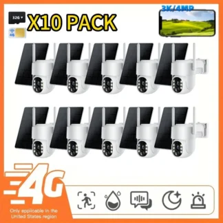 10PCS Cámara Solar 4G LTE 4MP 3K Sin WiFi 360 ° AI Seguimiento Visión nocturna en color 4G SIM y SD integrados