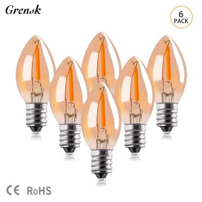 6 uds decoración navideña bombillas LED C7 lámpara de noche 0,5 W E14 E12 2200K bombilla de vidrio ámbar regulable luces suaves Vintage para exteriores