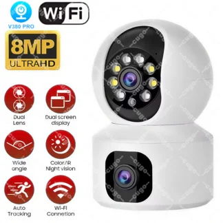 Cámara IP panorámica Wifi en casa de 8MP cámara inteligente de doble lente cámara de seguimiento automático visión nocturna en Color Audio bidireccional cámara CCTV para bebés/mascotas