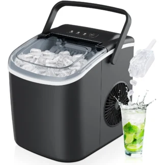 Máquina de hielo de escritorio SIMZLIFE, autolimpiante, máquina de hielo portátil con cuchara para hielo, máquina para hacer hielo, hielo de bala, para el hogar/cocina/RV