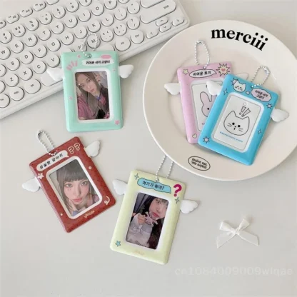 Portatarjetas fotográfico de 3" con alas: bonita funda de exhibición de PVC para colección K-Pop, tarjeta de identificación y campus