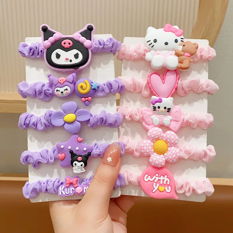 5 uds. De bandas para el pelo Kuromi para niños, lazo para el pelo Kawaii Sanrio Hello Kitty Gril, accesorios para bebés, pelo elástico para niñas