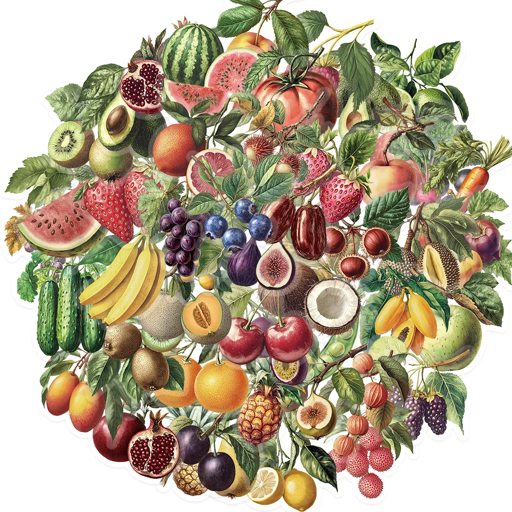 50 Uds. De pegatinas de grafiti de frutas Retro, pegatinas clásicas, pegatinas auxiliares de enseñanza de frutas para niños, tazas de guitarra para teléfono, cuaderno