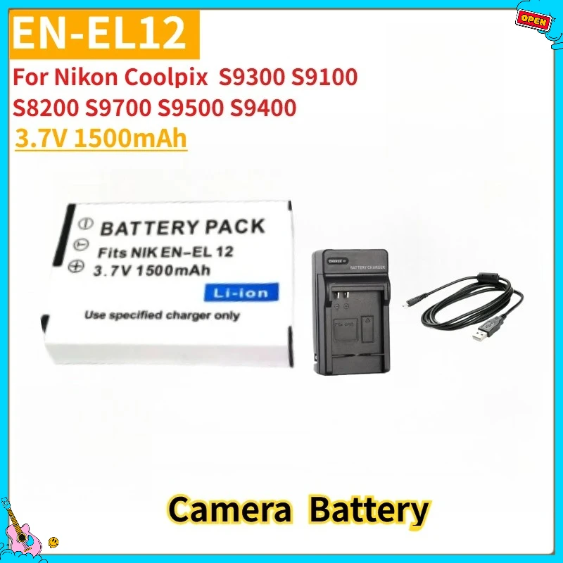 Nueva batería de repuesto para cámara EN-EL12 ENEL12 3,7 V 1500mAh + cargador para Nikon Coolpix S9300 S9100 S8200 S9700 S9500 S9400