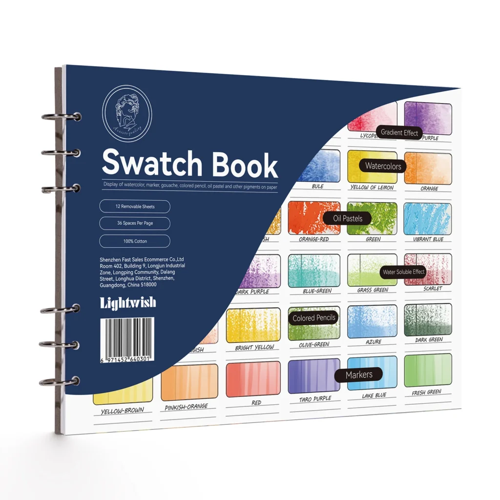 LIGHTWISH Libro de muestras de acuarela, 12 hojas, 100% algodón, 300 g/m2, sin ácido, diario de colores para pasteles, acuarela, gouache y más