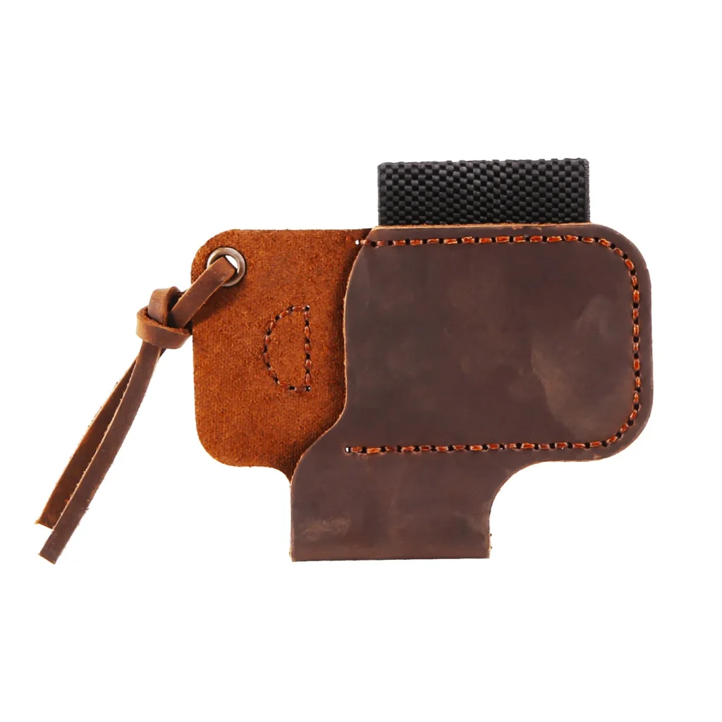 MSOR Funda de cuero hecha a mano cuchillo plegable soporte para linterna herramienta EDC marrón