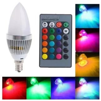B03C-3W Smart E12 RGB LED bombilla colorida que cambia de Color con 24 velas botón de Control remoto pantalla lechosa