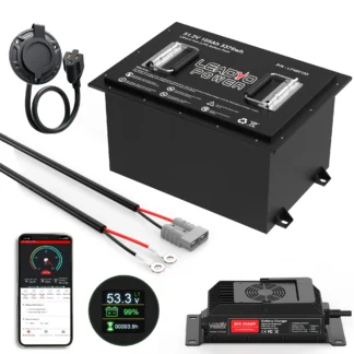 Batería LiFePO4 para carrito de golf, 48V(51,2 V), 105Ah, paquete de litio BMS de 250A, más de 6000 ciclos con pantalla LCD y Monitor Bluetooth de 20A + cargador