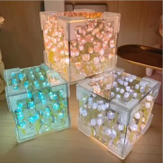 Espejo de decoración creativa para habitación, Material de luz nocturna hecho a mano, lámpara de tulipán artesanal, lámpara de flor cuadrada mágica Artificial, envío directo