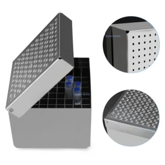 Caja de congelador, tubo de congelación, caja de experimentos de laboratorio para caja de congelador Cryotube de acero inoxidable de 2ml/5ml con orificio de nitrógeno líquido, 81 agujeros