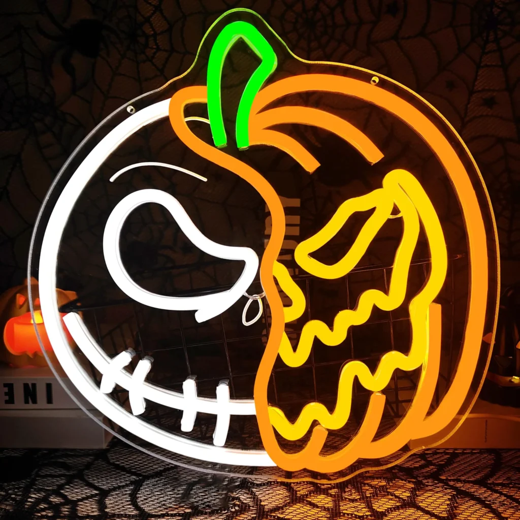 Letreros de neón de Halloween para decoración de pared, luces Led de calabaza, letrero de neón de calavera, letreros de calabaza con luz USB, señales Led de calavera regulables