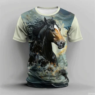 Camiseta deportiva con estampado 3D de secado rápido y transpirable para hombre, camiseta de talla grande con Ranch de caballo para exteriores, ropa informal divertida de manga corta, Top de verano