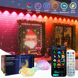 Luces de cortina inteligentes, guirnaldas de luces LED para exteriores IP67, guirnaldas de luces impermeables, patrón DIY, temporizador de sincronización de música para decoración navideña del hogar