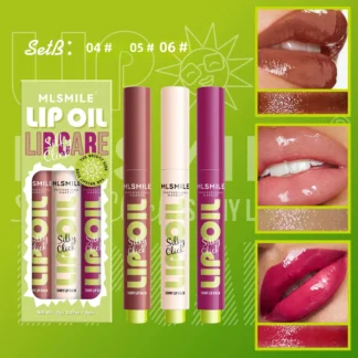 MLSMILE 3 uds lápiz labial de prensa juego de brillo de labios sólido de larga duración Color fácil brillo de labios hidratante espejo de perla brillo de labios tinte de crema