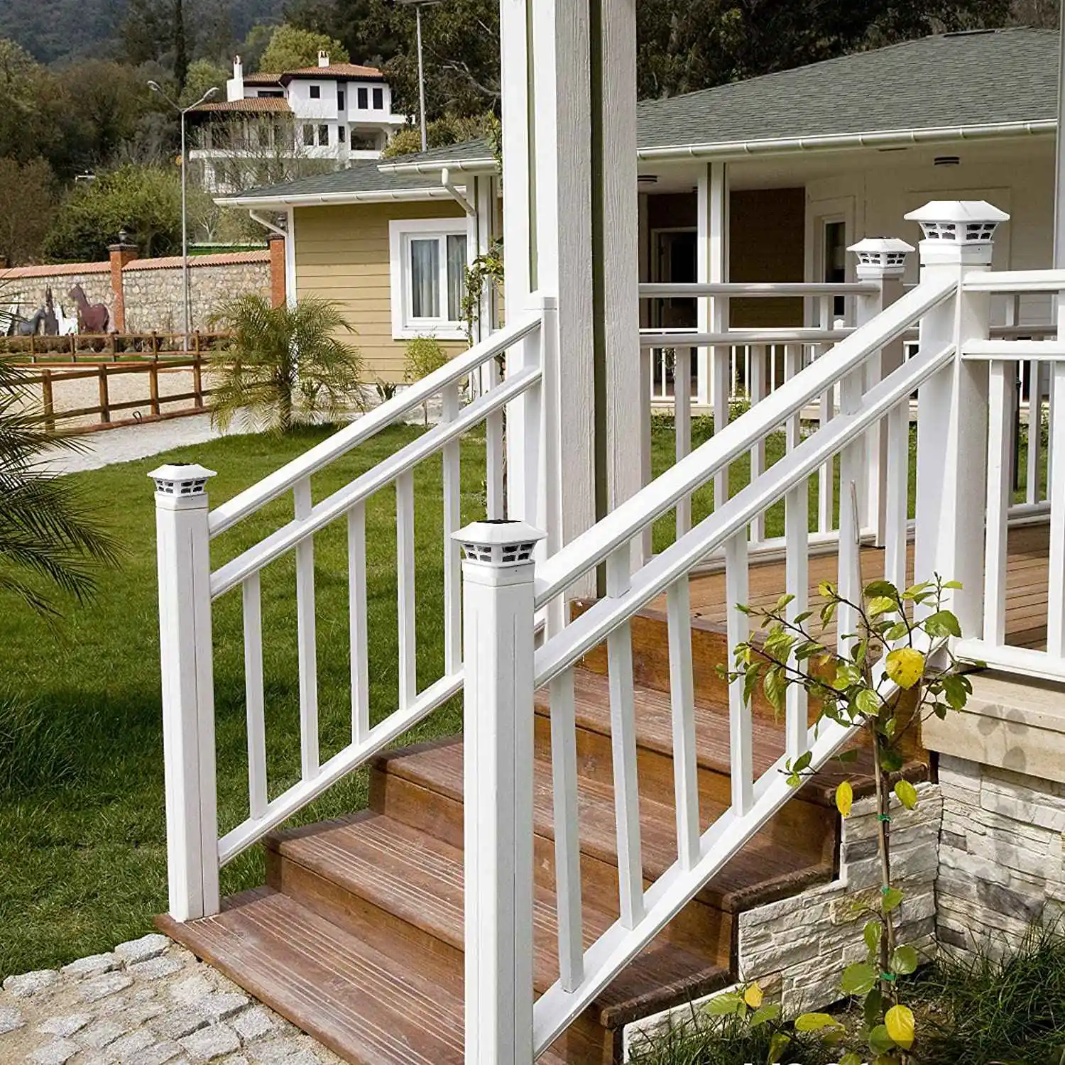 BFYLE Luces de tapa de poste solar 2 modos de iluminación Luces de tapa de valla de cubierta LED para postes de madera 4X4 Decoración de jardín Blanco cálido