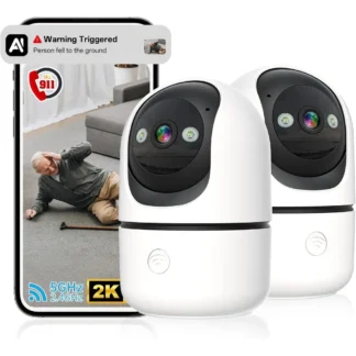 Cámaras de seguridad para interiores, cámara wifi 2k 5g y 2,4 ghz para seguridad en el hogar con alerta de monitor 911, cámara ptz para bebés/mascotas/perros ai searc de 360