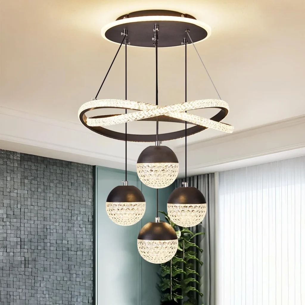 Candelabros LED modernos Luz de techo colgante regulable de 3 colores Altura ajustable para comedor Dormitorio Sala de estar Negro