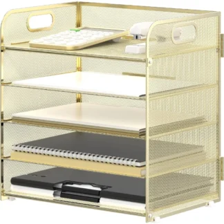 Organizador de papel de 5 bandejas, bandeja para cartas con asa, organizador de archivos de escritorio de malla, organizador de escritorio clasificador de papel para oficina, hogar o escuela